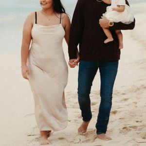 Express Womens XL Champagne Silk Strap Full Length Dress